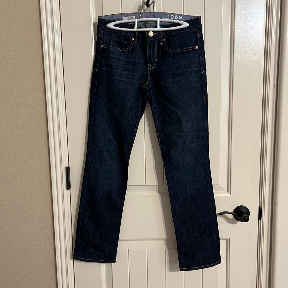 Gap 1969 Real Straight 5 Pocket Jeans Dark Wash Size 2